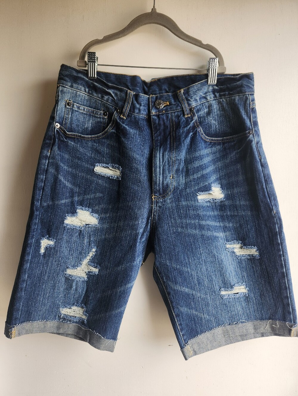 Men's Distressed Blue Denim Jean Shorts